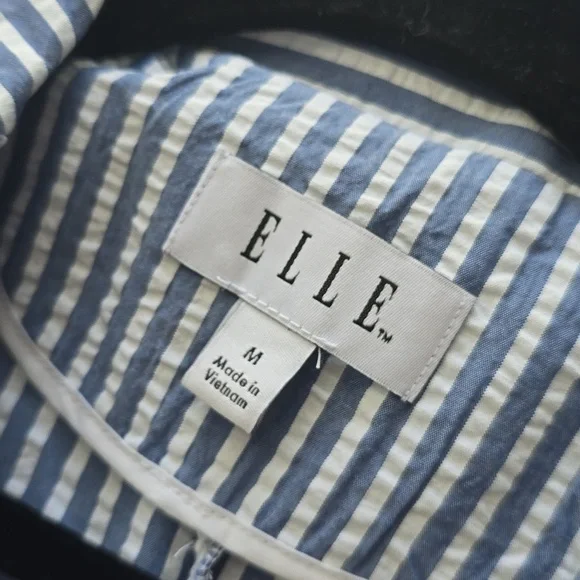 ELLE Open Front Vneck Blazer Shacket Women White/Blue striped 3/4 Sleeve Sz: M - Picture 14 of 14